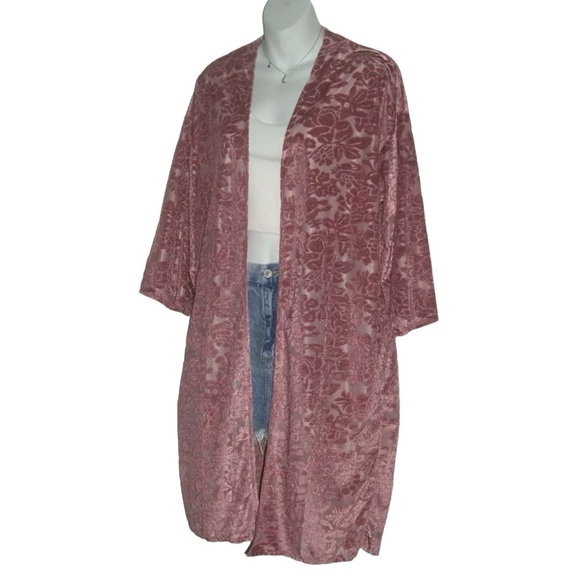 David and Young Duster Pink Crushed Velvet Floral Boho Whimsigoth Festival Beach - Picture 5 of 13